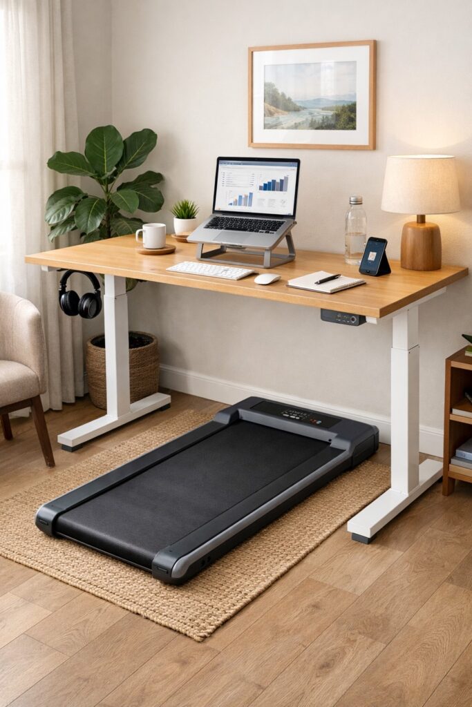 wandelen op de lopende band onder een statafel